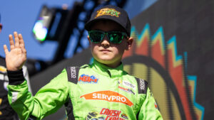 Brexton Busch waves to fans during pre-race ceremonies at Phoenix Raceway before the NASCAR Cup Series Championship Race.