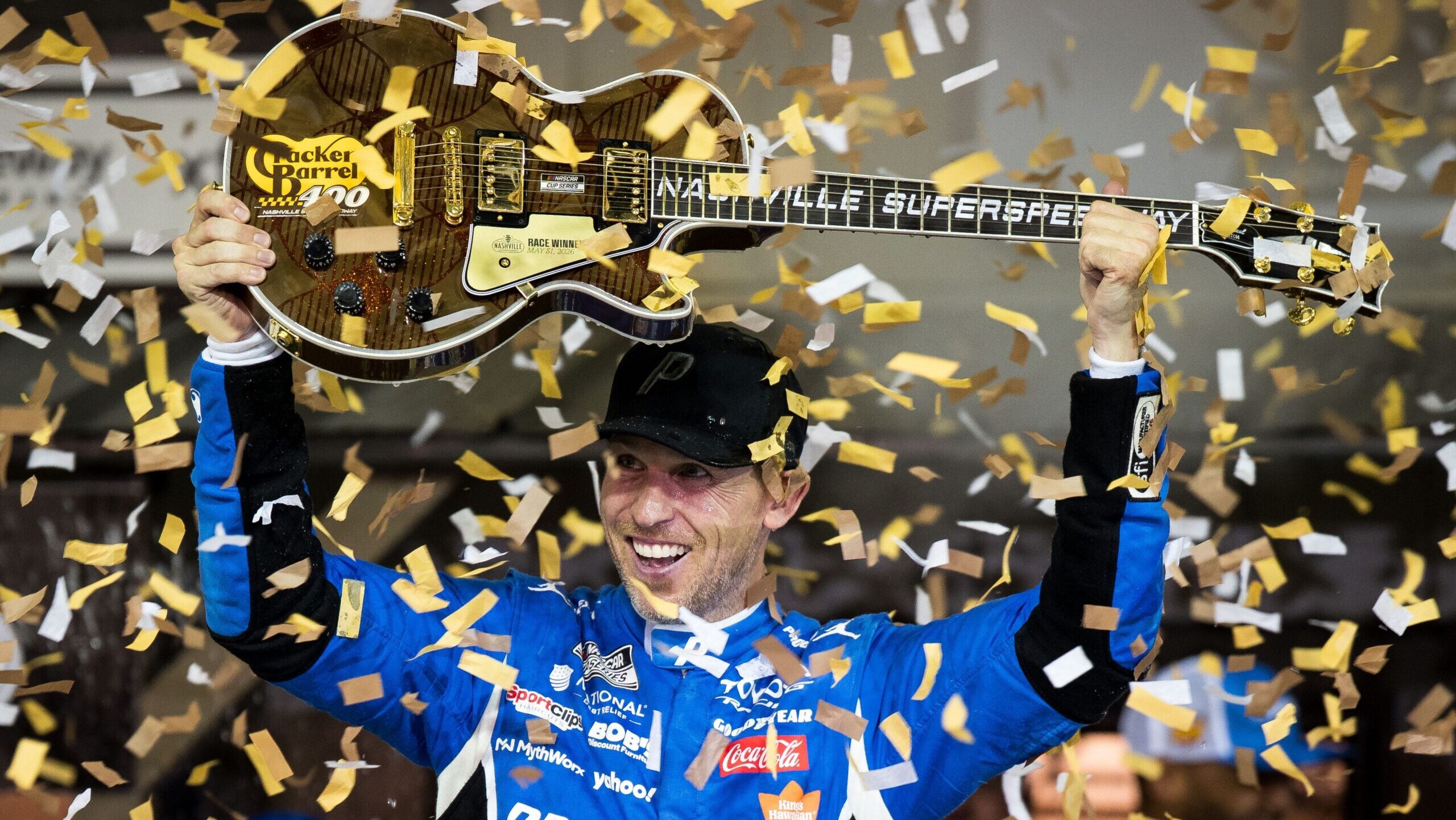 Denny Hamlin Rallies From Early Penalty to Win Nashville Thriller