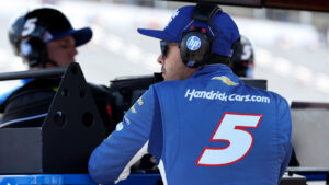 Kyle Larson during NASCAR Cup Series practice and qualifying at Pocono Raceway