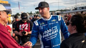 Austin Hill greets fans before the Sports Illustrated Resorts 250 at Nashville Superspeedway.