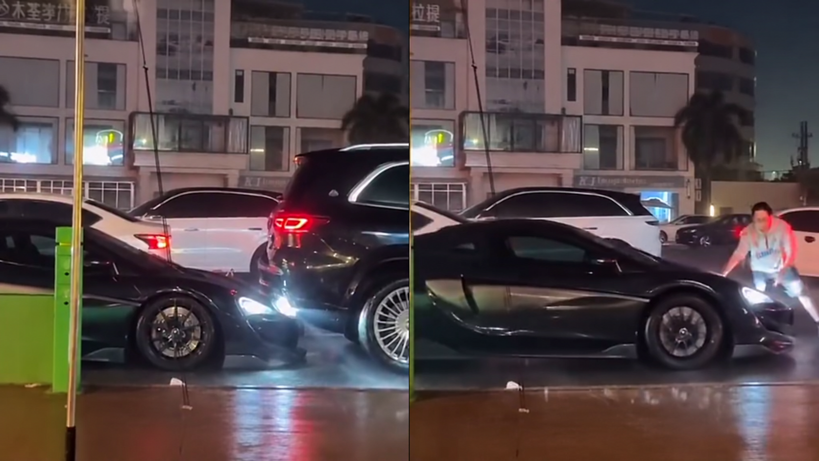 Locked-Out Driver Helplessly Watches His McLaren Repeatedly Ram a Maybach