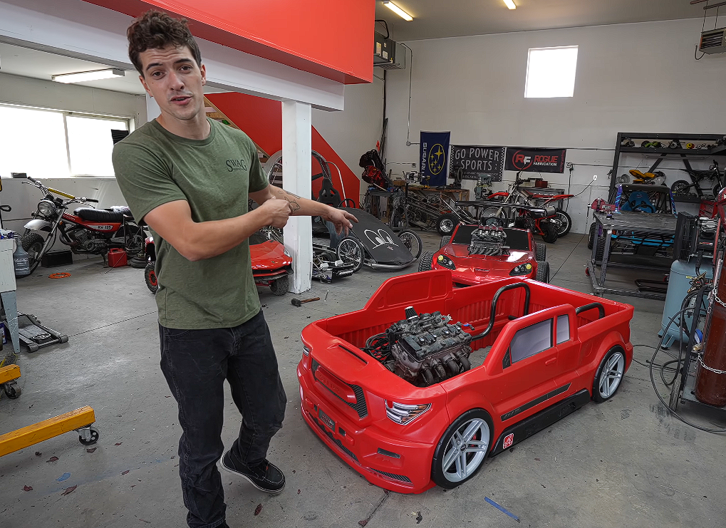 YouTubers Stuff a 200-HP Hayabusa Engine Into a Plastic Truck: From Toddler Bed to Death Trap