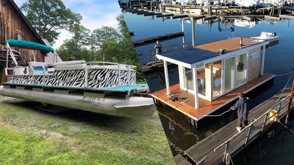 They Bought a $4,000 Sunken Boat on Facebook and Built an Insane Off-Grid Tiny Houseboat