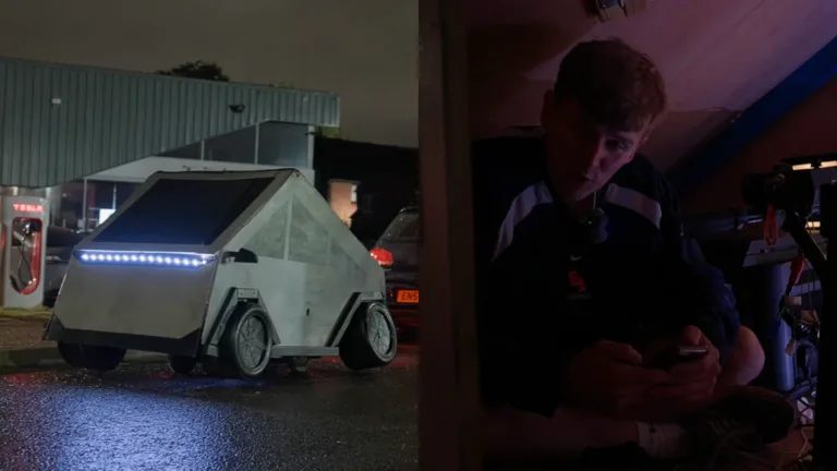He Turned a Dumpster Into a Drivable Fake Cybertruck and Camped Outside a Tesla Dealership