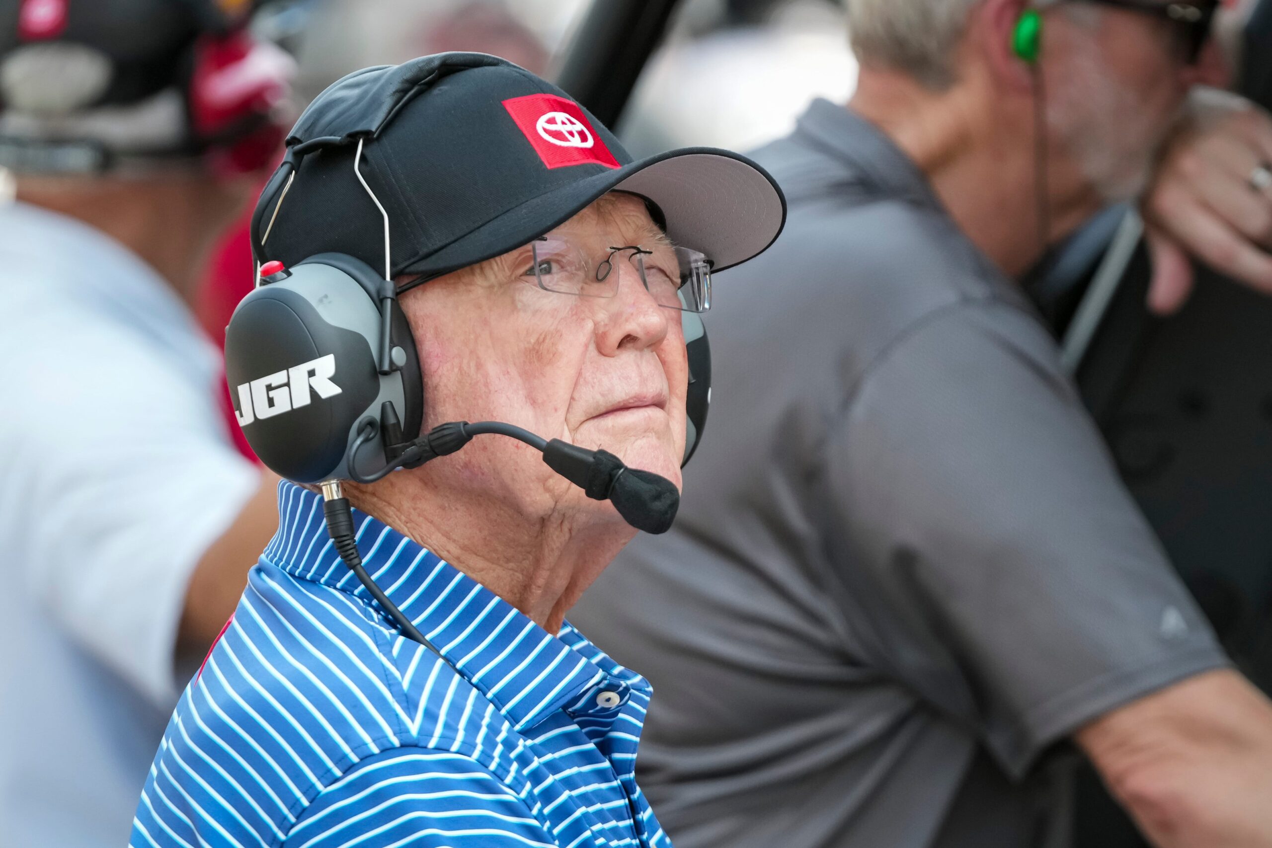 Joe Gibbs watches from pit lane Sunday, July 26, 2026, during the Brickyard 400 at Indianapolis Motor Speedway.